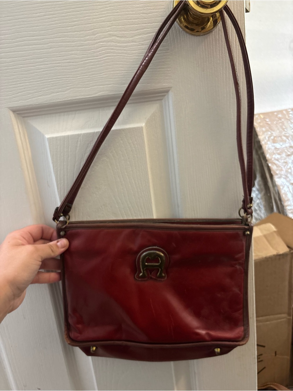 Vintage Etienne Aigner Shoulder Bag Purse Leather in Red